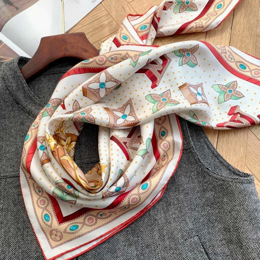 Cream and Red Silk Scarf